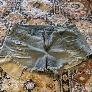 American Eagle Outfitters Blue Jean Shorts Distressed Frayed Hem
